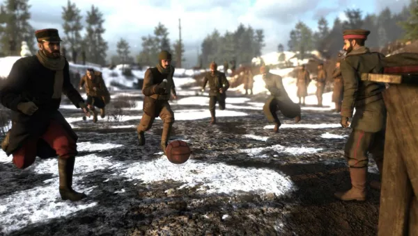In game action of Armistice Campaign, Verdun, in which soldiers pick up snowballs to fight each other.