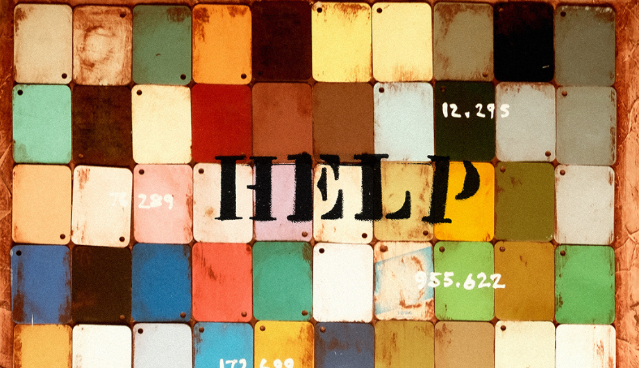 Help album cover artwork featuring brightly coloured tiles.