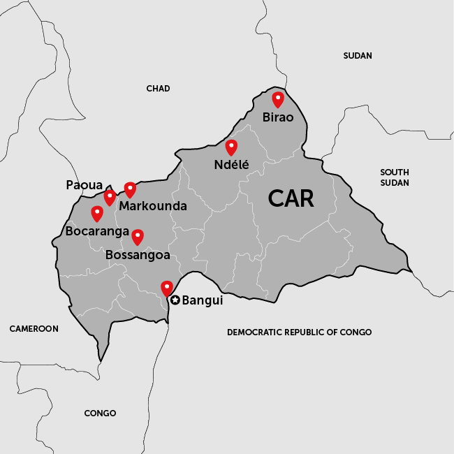 Map of Central African Republic and Where We Work 