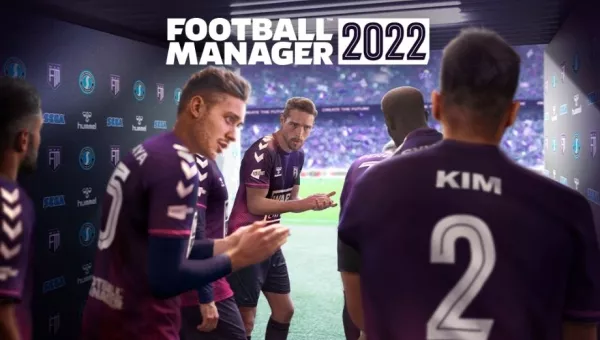 Players within the game Football Manager prepare to start their match.