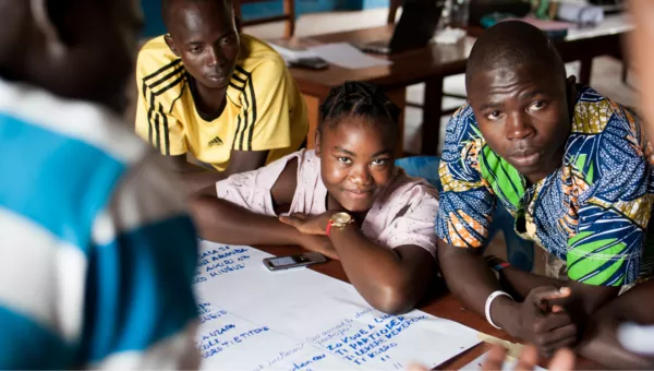 Participants in community meeting in the Central African Republic.