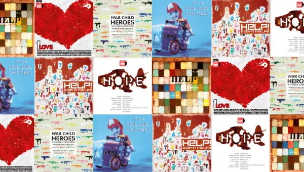 Collection of War Child Records album artwork.