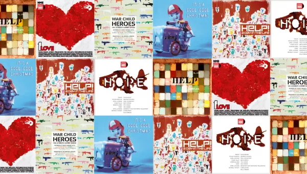 Collection of War Child Records album artwork.