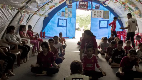 Yazidi children at a session in a War Child Child Friendly Space in a camp in northern Iraq.