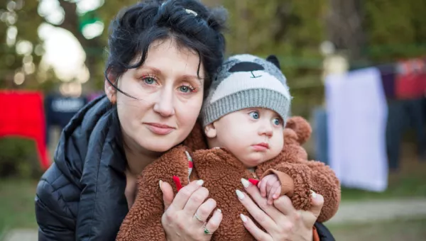 Daniela and her baby Andriy in Ukraine, 2023.