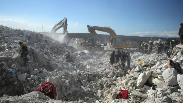 Collapsed building in Syria. 