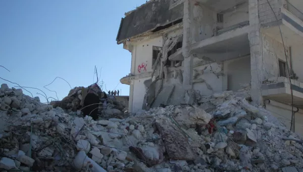 A collapsed building as a result of the earthquake, Syria. 