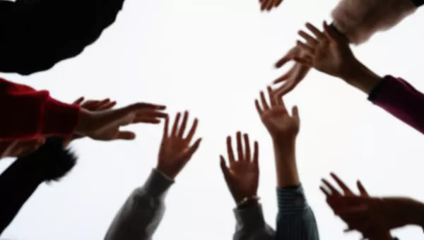 Childrens hands all together in Gaza.