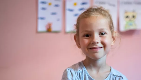 5-year-old Polina in her room at a War Child centre in Ukraine