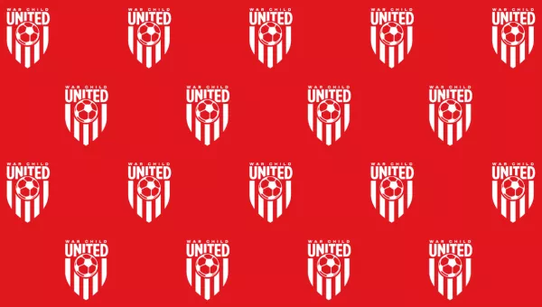 White War Child United logos on a red background.