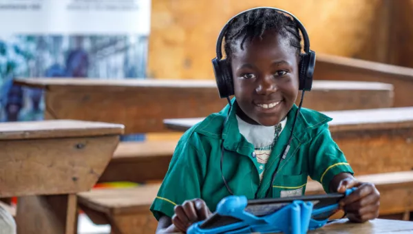 Child in Uganda taking part in Can't Wait to Learn. 