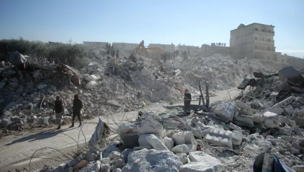 Collapsed buildings in Syria after the earthquakes. 