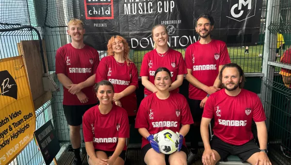 A team of footballers at the Indie Music Cup