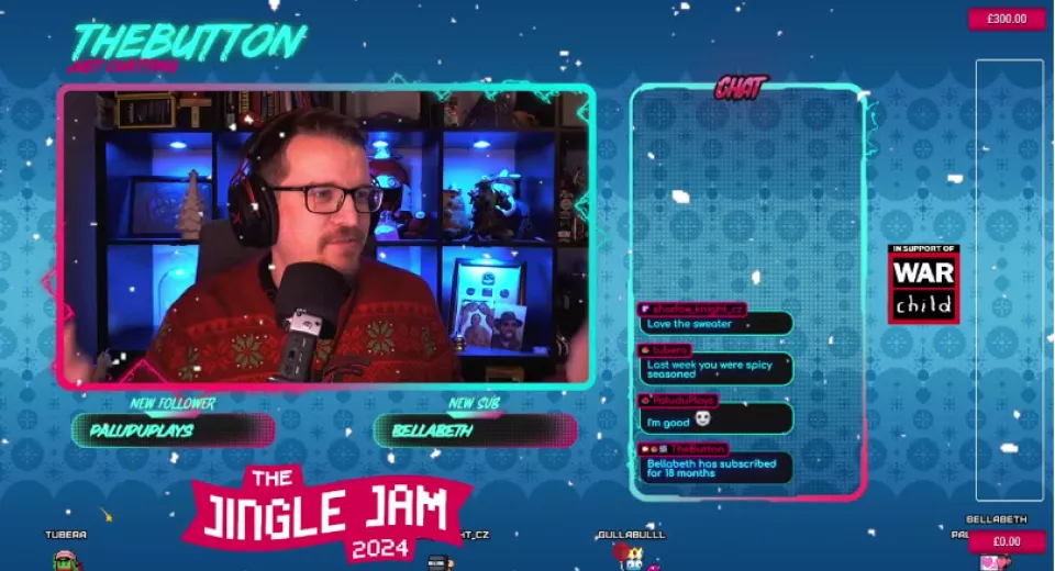 The Button, Just Chatting stream for Jingle Jam 2024. 