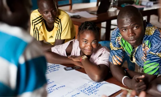 Participants in a community meeting in the Central African Republic.