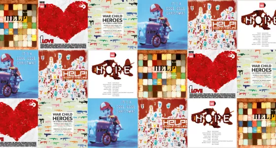 Collection of War Child Records album artwork.