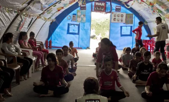 Yazidi children at a session in a War Child Child Friendly Space in a camp in northern Iraq.