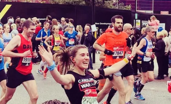 Caroline running the London Marathon for War Child in 2017.