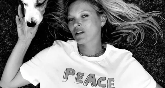 Kate Moss in Bella Freud's Peace and Love Tee