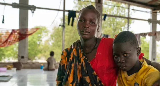 A mother and son in a South Sudan refugee camp. 