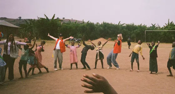 Carey Mulligan taking part in a Can't Wait to Learn session in Uganda.