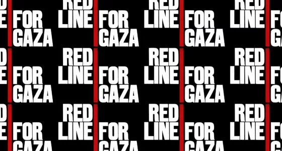 Red Line for Gaza logo repeated on a black background