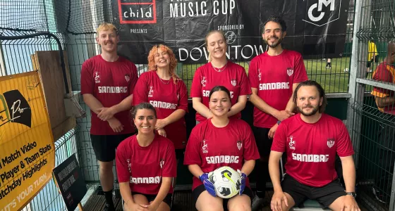 A team of footballers at the Indie Music Cup