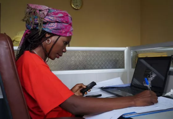  One of our War Child social workers taking calls from the helpline in the Democratic Republic of Congo (DRC).