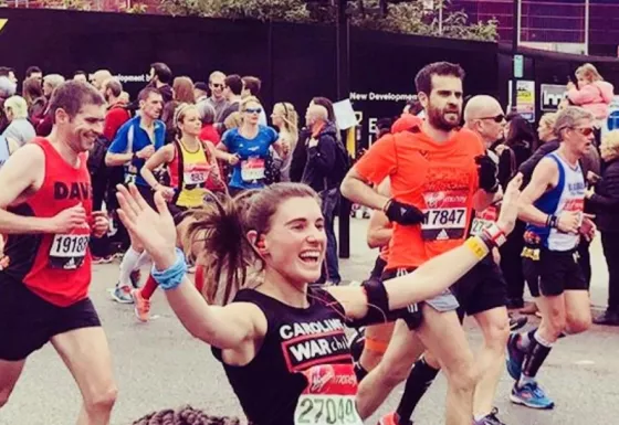 Caroline running the London Marathon for War Child in 2017.
