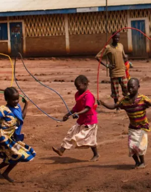 Children playing outside a War Child supported school in the Central African Republic.